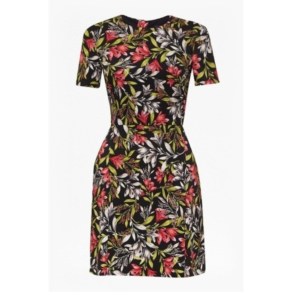 French Connection Black Floral Short Sleeve Sheath Dress US Size 10